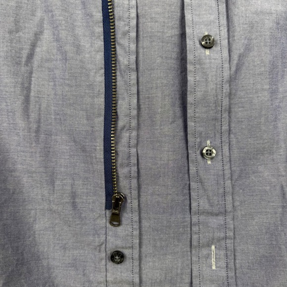 Teddy Stratford Shirt Mens 43 44 Blue Zip Front Button Down Long Sleeve Cotton - Picture 3 of 12